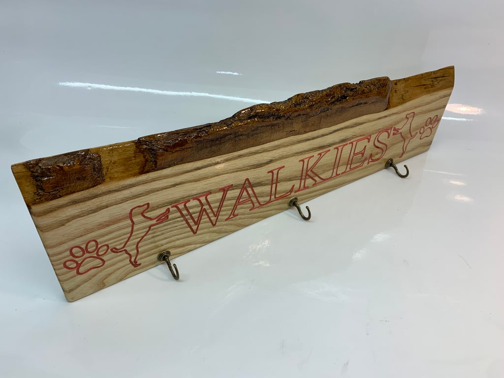 Wooden carved dog lead hanger