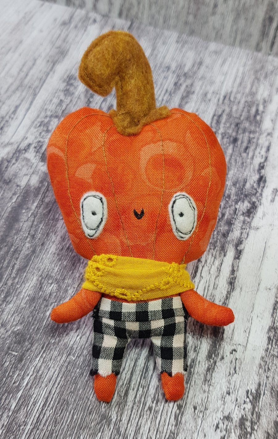 Pumpkin Head Miniature Doll In Chequered Shorts