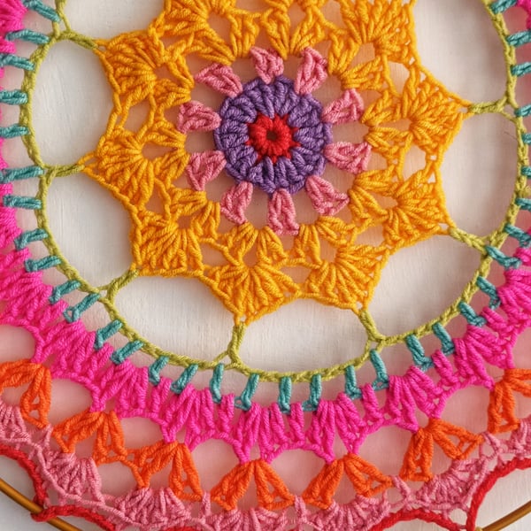crochet mandala, beaded dreamcatcher