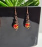Handmade Red Yellow Sunset Glass & Copper Dangle Wire Wrapped Earrings Gift  - Image 2