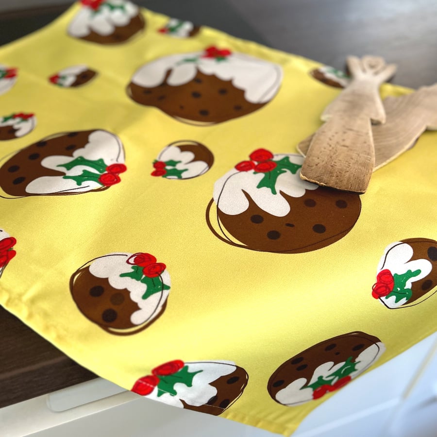 Christmas Pudding Tea towel, Christmas Pattern Tea Towel