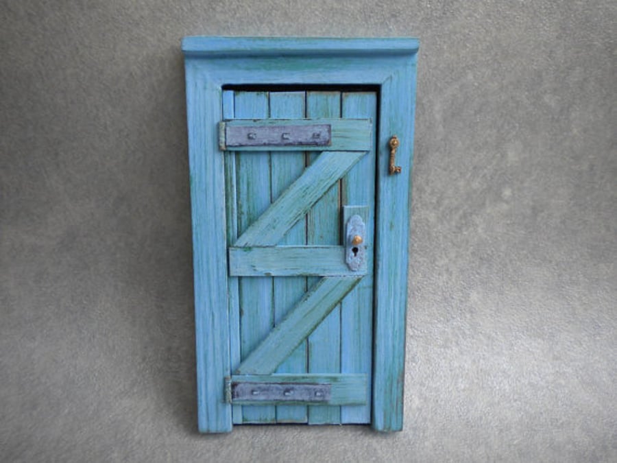 Dolls House Door Distressed Blue Miniature Door Cottage Fairy