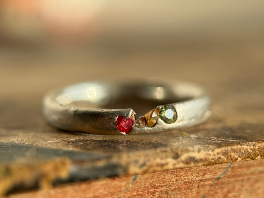 Sterling Silver Sand Cast Sapphire Ring Band