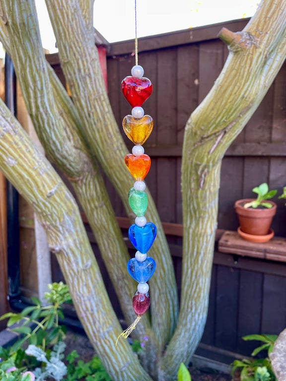 Rainbow heart bead suncatcher