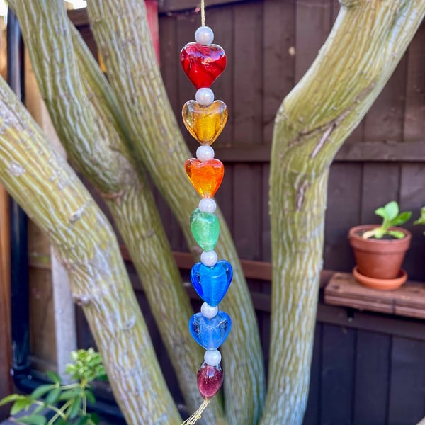 Rainbow heart bead suncatcher