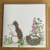 Hedgehog and Baby in Nest Greeting Card 