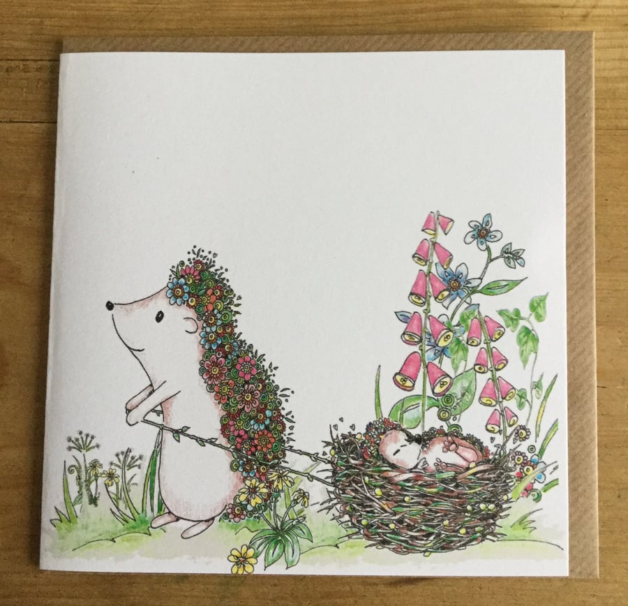 Hedgehog and Baby in Nest Greeting Card 