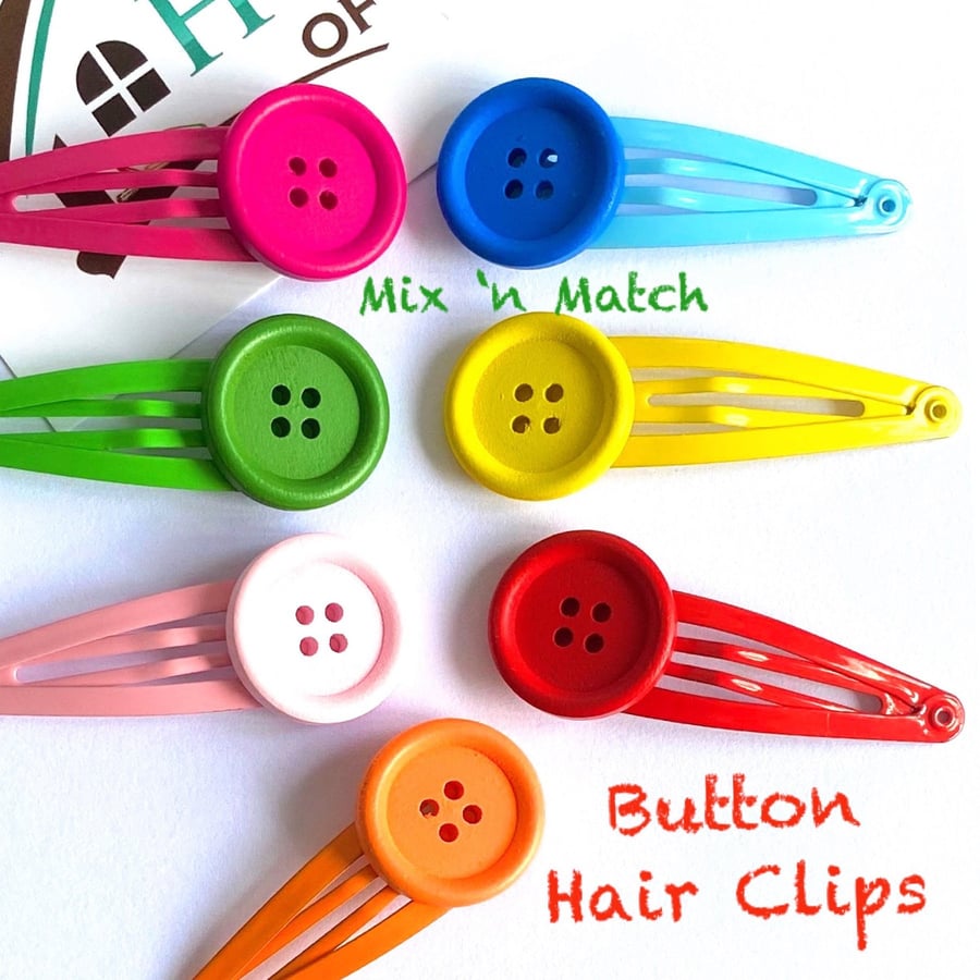 Small Rainbow Button Hair Clips x2 - Girls Hair Clips - Button Barrettes - YOU C