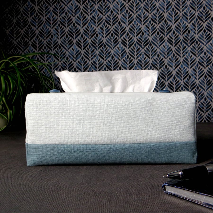 Rectangle Tissue Box Cover - Two Tone Blue