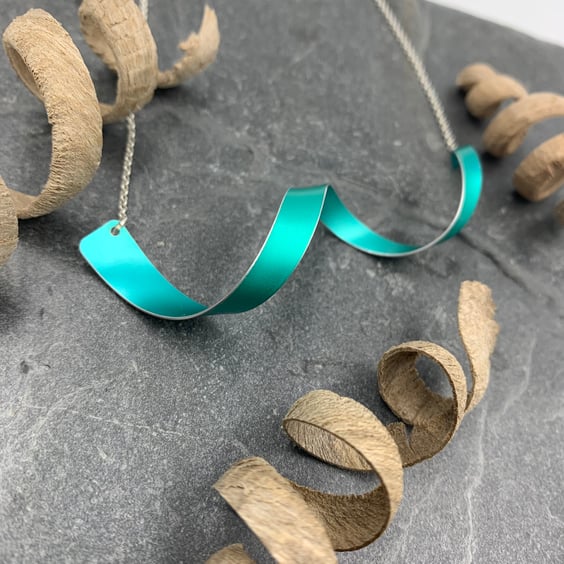 Aluminium spiral pendant in teal