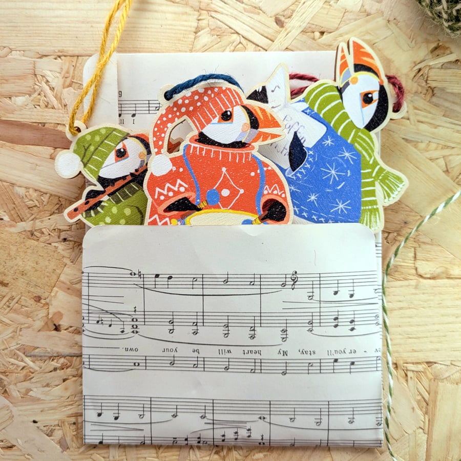 Wooden Puffin Christmas Decorations 