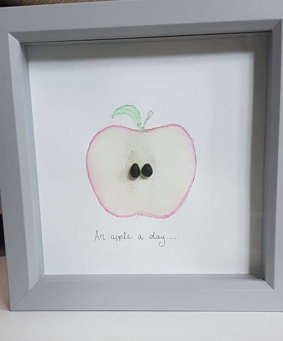 Watercolour apple with sea glass 'pips'