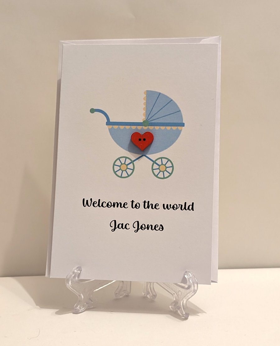 Personalised Welcome to the world Baby boy greetings card 