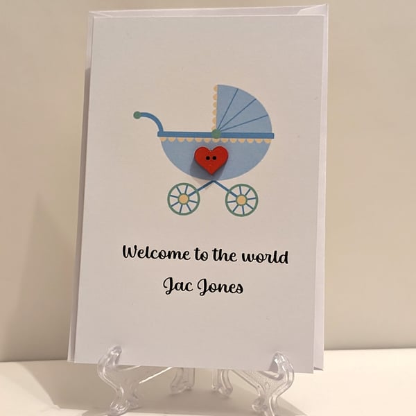 Personalised Welcome to the world Baby boy greetings card 