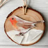 SALE-Hanging rustic wood slice Robin decoration
