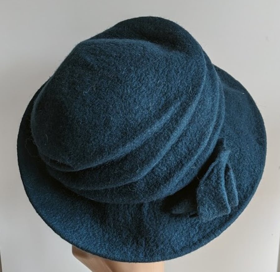 Dark Teal felted wool hat - 'The Crush' - designed to pack flat