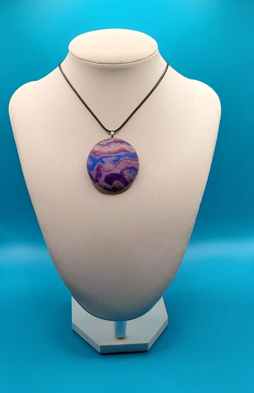 Polymer clay pendant necklace handmade jewellery 40 mm convex