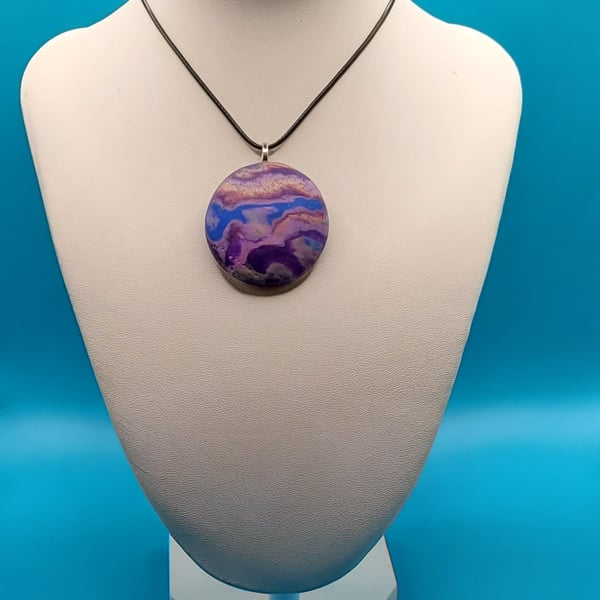 Polymer clay pendant necklace handmade jewellery 40 mm convex