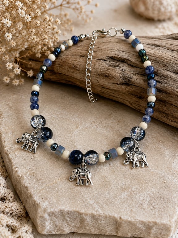 Blue Elephant Charm Anklet 