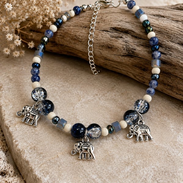 Blue Elephant Charm Anklet 