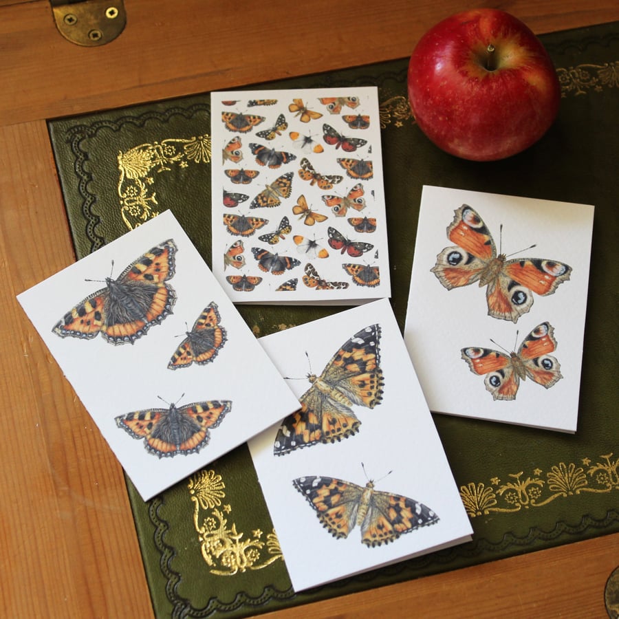 Mini butterfly greetings cards - pack of 4 blank note cards, A7 (10.5x7.4 cm) 