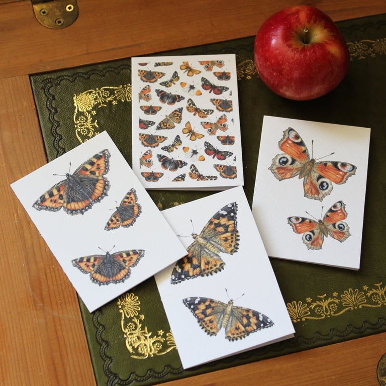 Mini butterfly greetings cards - pack of 4 blank note cards, A7 (10.5x7.4 cm) 