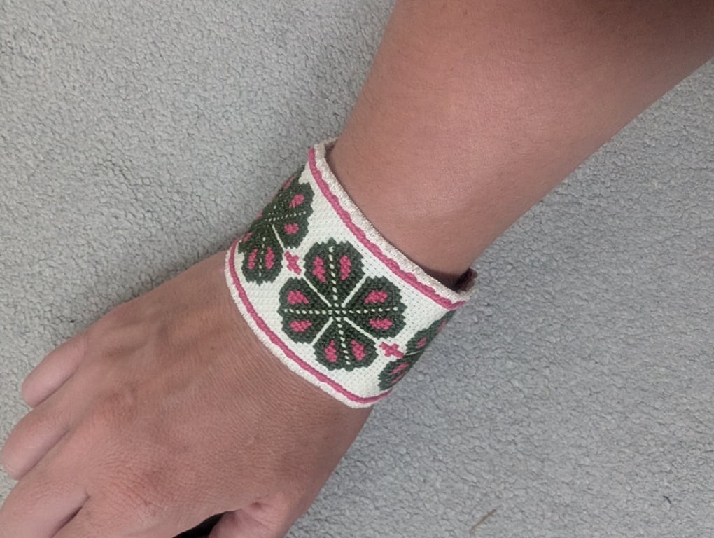 Cross-stitched bracelet