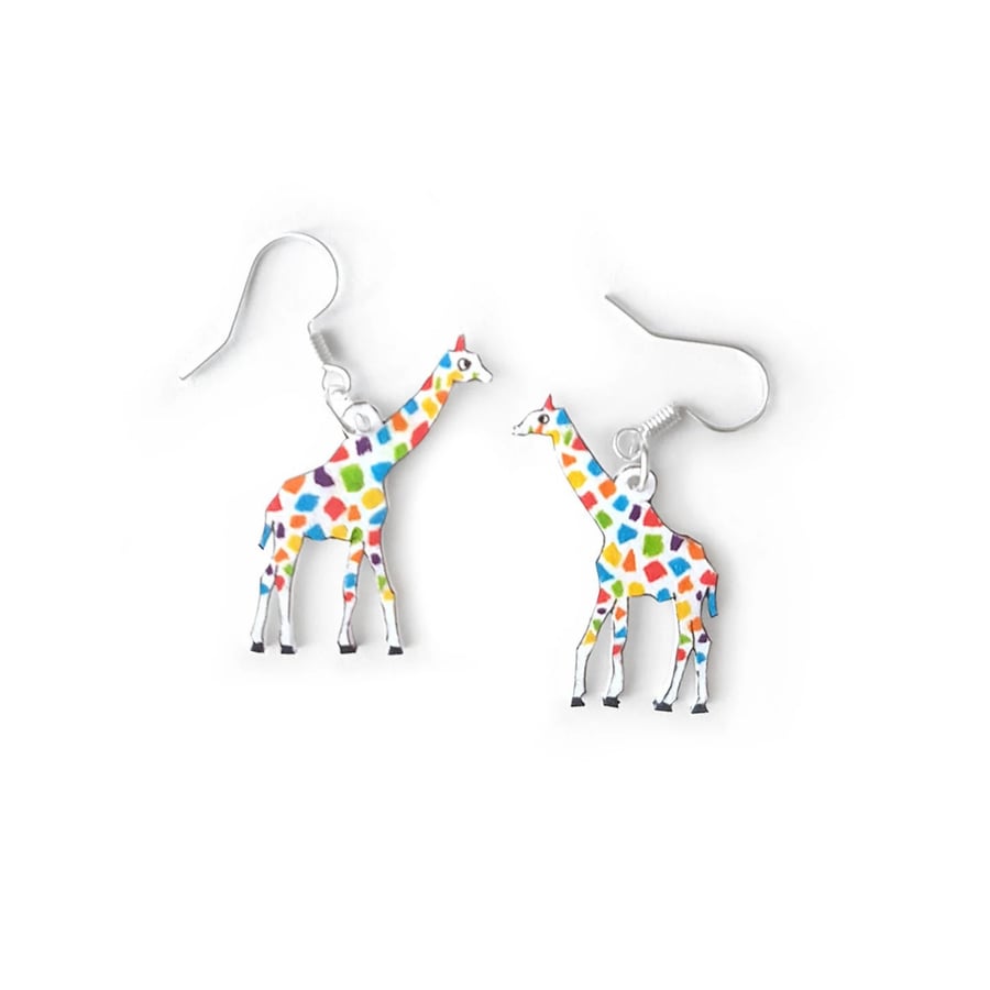 Giraffe Drop Earrings - Handcoloured - Safari Animal Earrings
