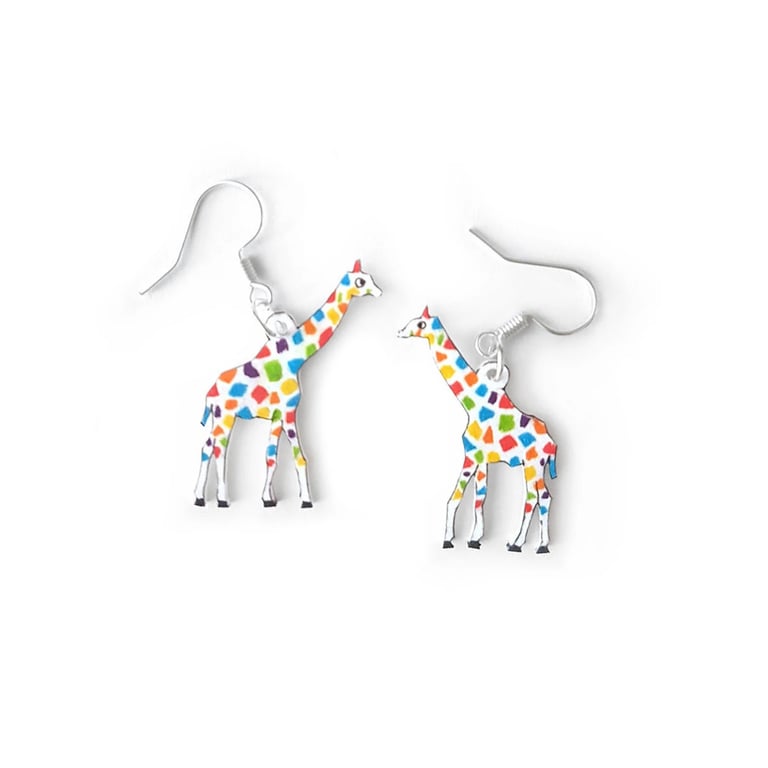 Giraffe Drop Earrings - Handcoloured - Safari Animal Earrings