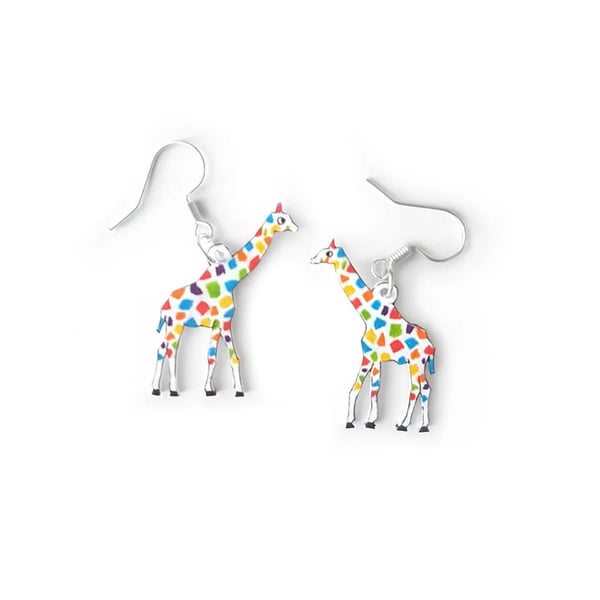 Giraffe Drop Earrings - Handcoloured - Safari Animal Earrings