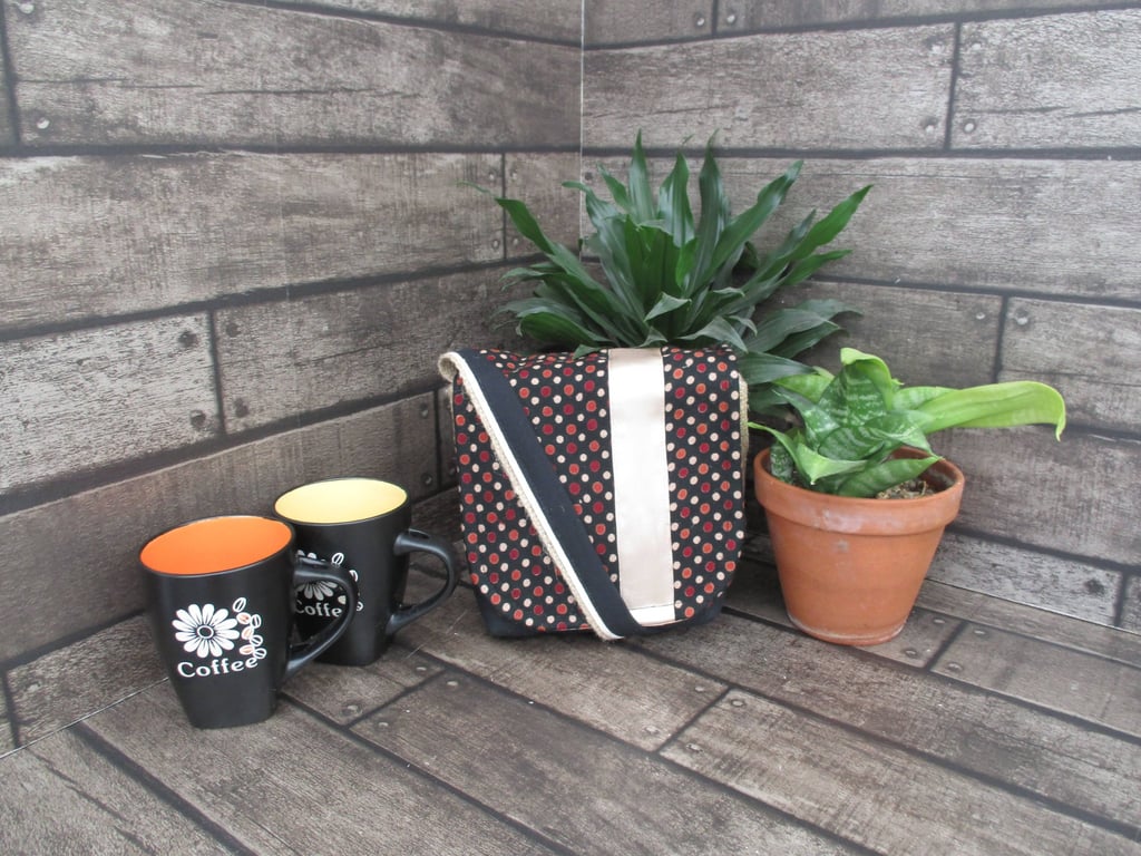 Upcycled Coffee Sack - Mini Shoulder Bag - Brown spotty fabric