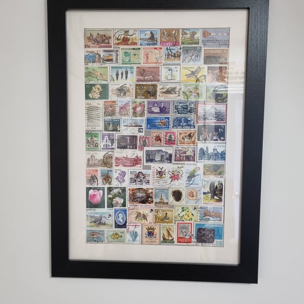 Southern Africa Themed Vintage Stamp Collection in photo frame