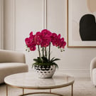 Luxury Fuchsia Orchid Arrangement in Silver Vase - Elegant Modern Home Decor
