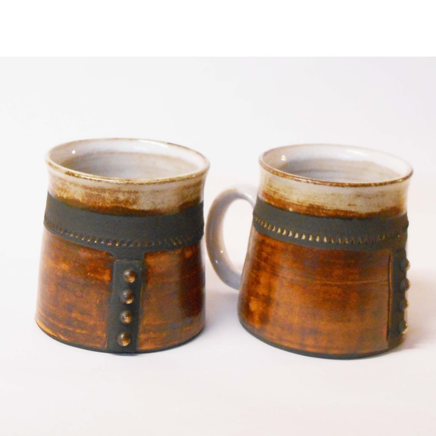 Mugs Pair of "Four dot" Ceramic.
