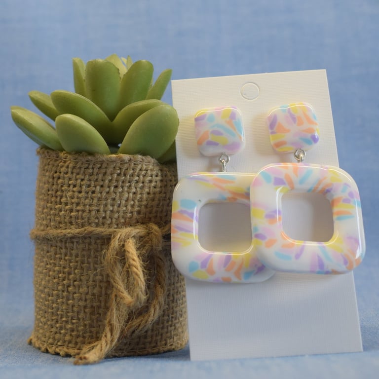 Retro Square Terrazzo Statement Earrings