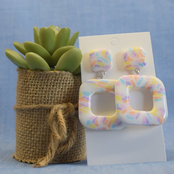 Retro Square Terrazzo Statement Earrings