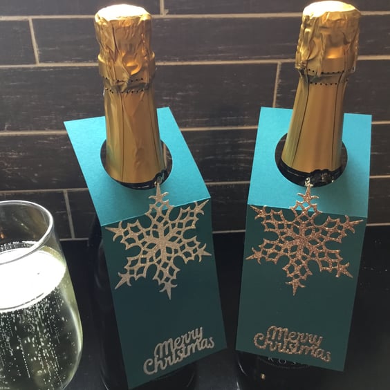 Snowflake wine bottle gift tag. Gift wrap. Bottle gift wrap. Perfectly imperfect