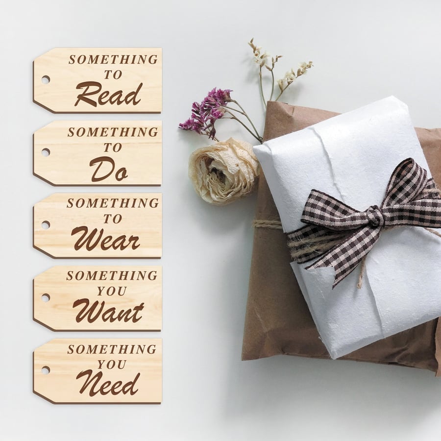 Something ToYou Gift Tags - Want, Need, Wear, Do, Read - Pack of 5 Reusable Wood
