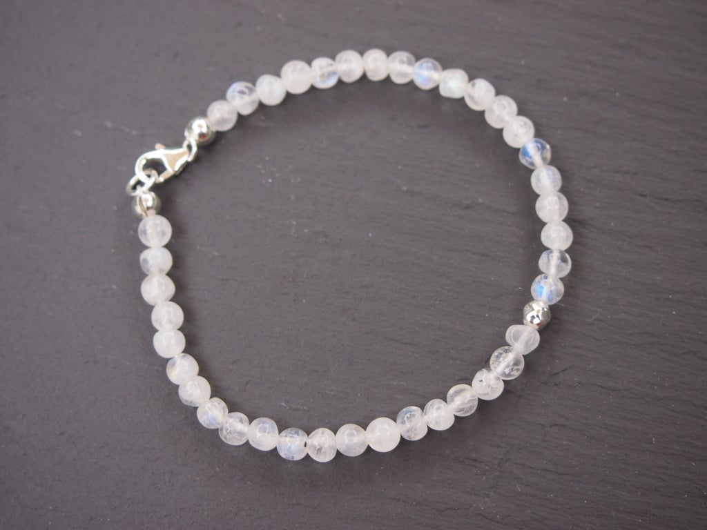 Delicate "blue" moonstone and sterling silver bracelet