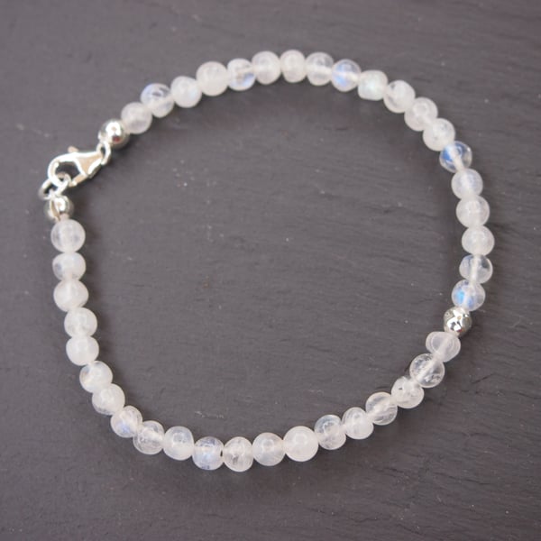 Delicate "blue" moonstone and sterling silver bracelet