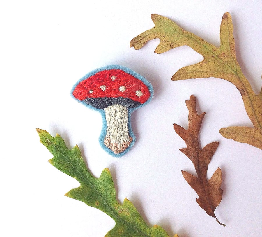 Brooch, Hand Embroidered Toadstool 