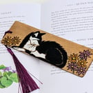 Cat wooden bookmark,  pyrography, gift for a cat lover  