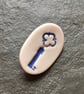 Porcelain key brooch, blue, white keeper of my heart love token, valentines - Image 1