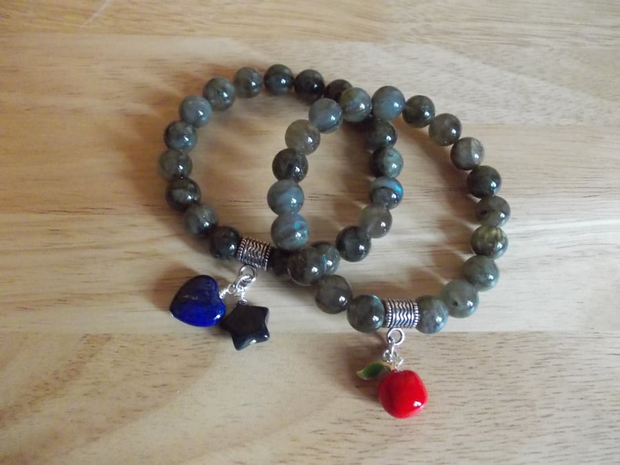 Labradorite elasticated bracelets with charm