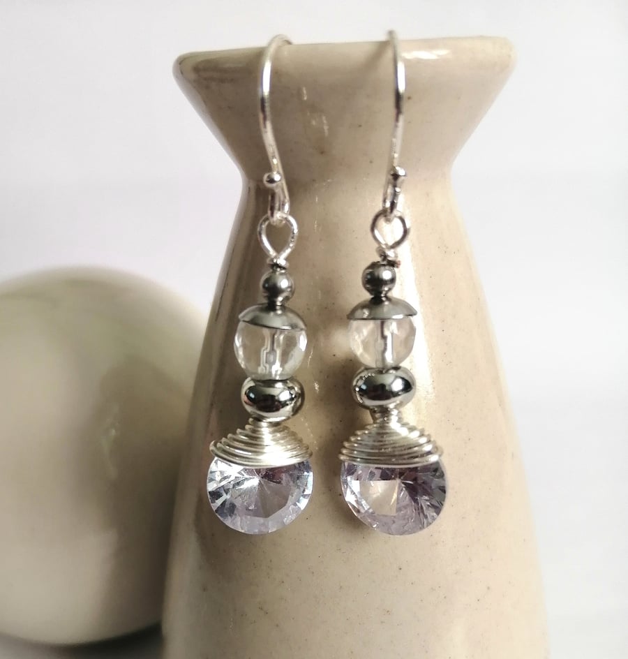 Sparkle earrings, cubic zirconia and quartz
