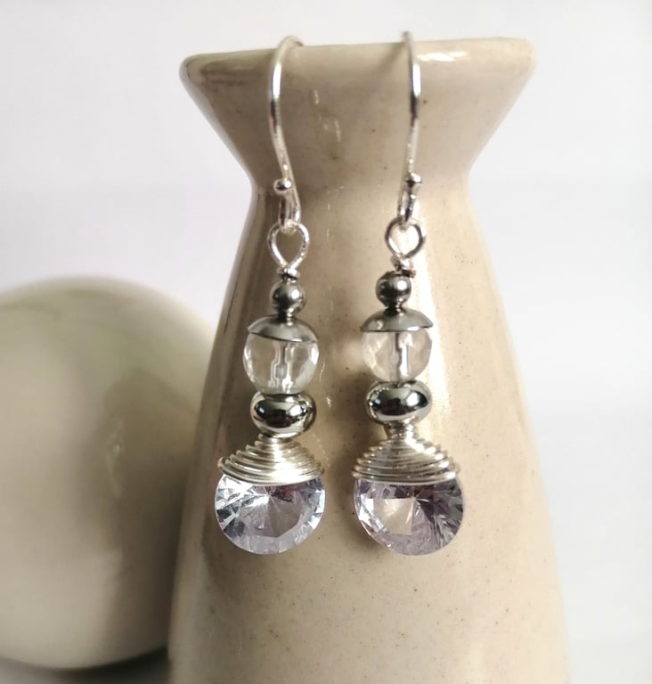 Sparkle earrings, cubic zirconia and quartz