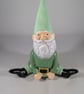Small Ceramic Sitting Green Garden Gnome Figurine Ornament Decoration.