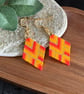 Colourful Geometric Orange and Gold Beadwork Diamond Earrings - Image 2
