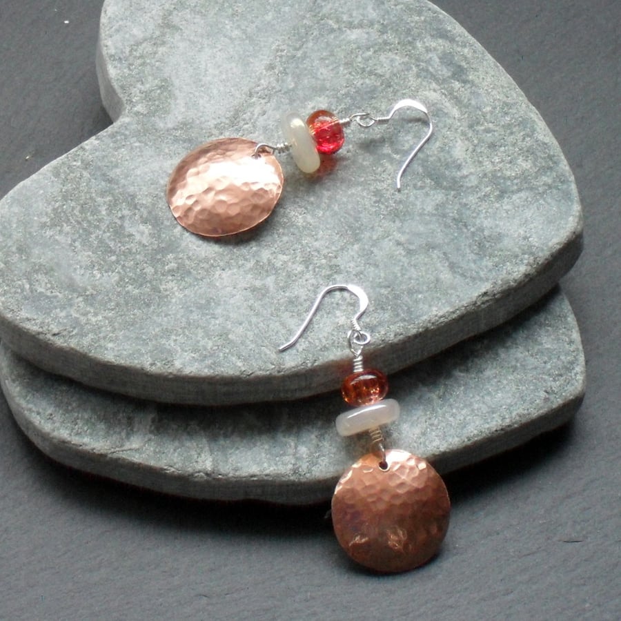 Copper Quartz and Chalcedony Drop Earrings Sterling Silver Ear Wire