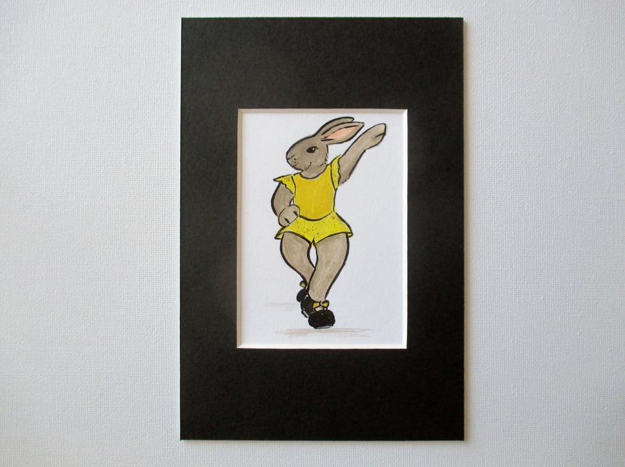 ACEO Bunny Rabbit Tap Dancing Dancer Miniature Original Painting Picture